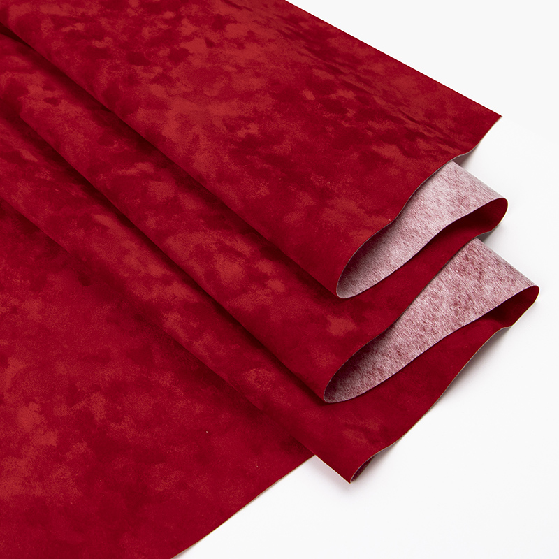大红色水刺底植绒布可烫金背胶分切外包装绒布